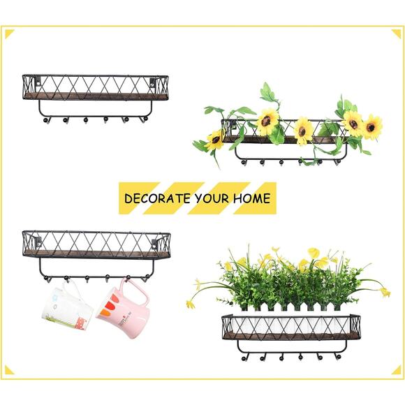 Molaxhome Wall Mounted Storage Shelves, (Brown, W4.9xL13.7) - Picture 4 of 4